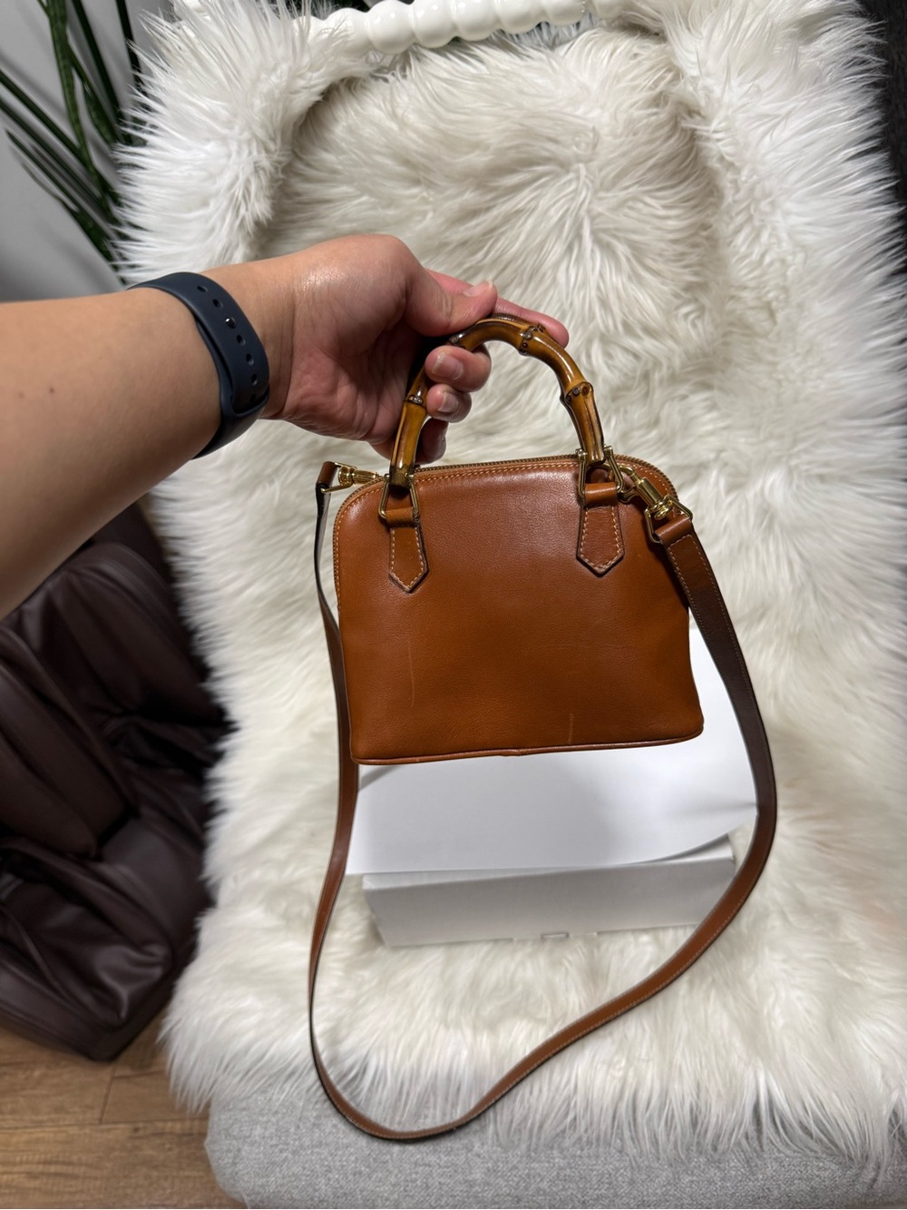 Authentic Gucci Bamboo Brown Leather Top-Handle Bag 2 Way Mini